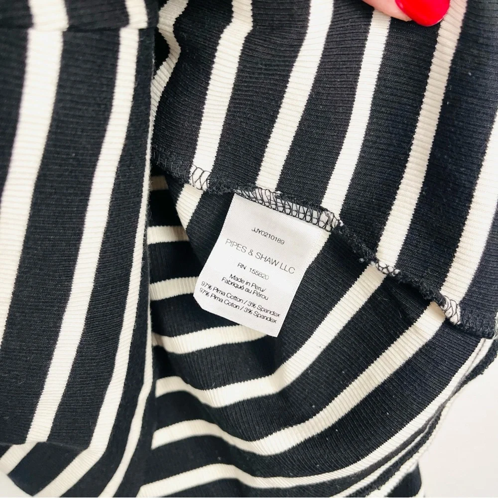 Veronica Beard Large Lyon Black & White Striped Puff-Sleeve Blouse Top